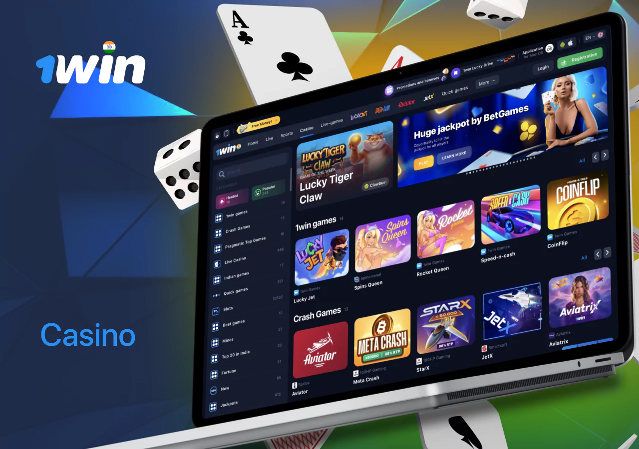 Various games in the casino section of 1Win