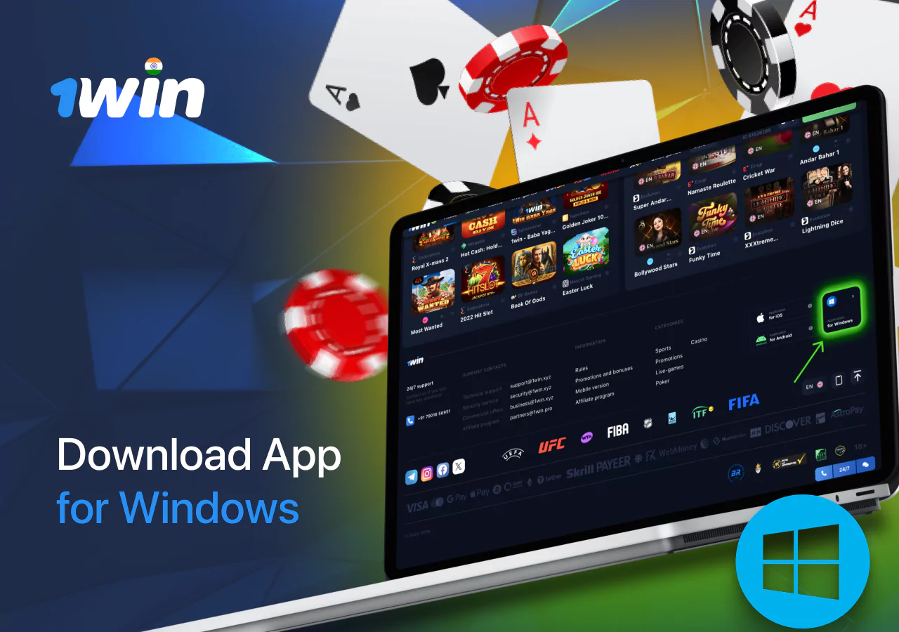 Downloading the 1Win application on Windows OS