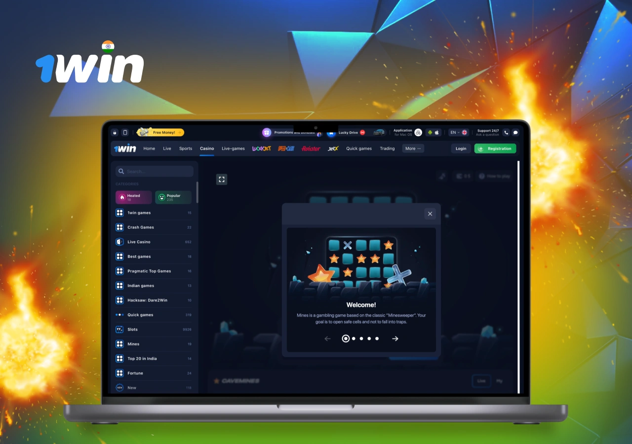 Mines game on the casino bookmaker's platform